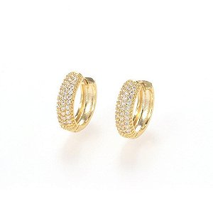 Brinco Argola Pedra Zirconia Dourado F. Ouro 18k  12 Mm