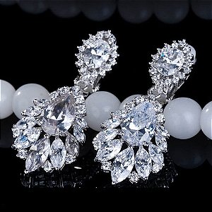 Brinco De Pressão Noiva Pedra Zirconia Prata Festa Delicado
