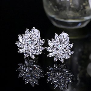 Brinco De Pressão Com Zirconia Noiva Casamento Prata Fixo