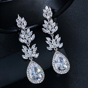Brinco De Pressão Noiva Zirconia Prata Festa Debutante