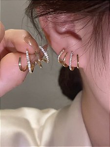 Brinco Ear Cuff  Pedra Zirconia Dourado Pequeno Meia Argola