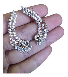 Brinco Ear Cuff Noiva Pedra Zirconia Dourado Festa Debutante