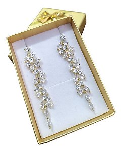 Brinco Noiva Dourado Zirconia Pendurado Debutante Festa Luxo