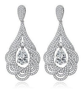 Brinco Noiva Zirconia Prata Formatura Debutante Gota Grande