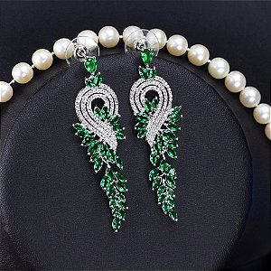 Brinco Noiva Zirconia Prata Verde Festa Formatura Madrinha
