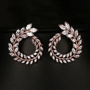 Brinco Zirconia Noiva Dourado Rosê Pequeno Redondo Delicado