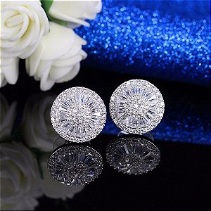 Brinco Zirconia Noiva Prata Pequeno Redondo Delicado Barato