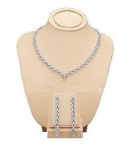 Conjunto Colar E Brinco Noiva Zircônia Prata Festa Debutante