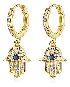 Brinco Argola Pingente Mão De Fátima Hasma Banhado Ouro 18k