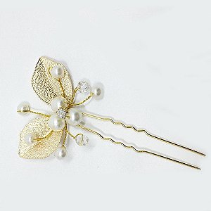 Arranjo Enfeite Aplique Dourado Cabelo Noiva Perola Dama