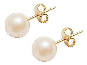Brinco Pérola Noiva Dourado Folheado Ouro 18k Médio 8 Mm