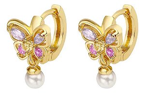 Brinco Pérola Argola F Ouro 18k Dourado Pedra Zirconia Peque