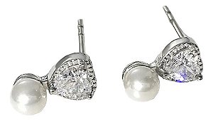 Brinco Zirconia Coração Pérola Infantil Dama Daminha Banhado