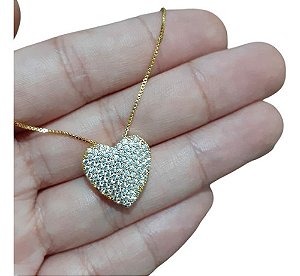 Colar Corrente Pedra Zirconia Coração Semijoia Presente Mãe