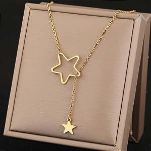Colar Gravatinha Dourado Ou Prata Estrela Aço Inox