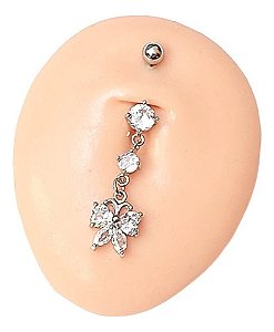Piercing De Umbigo Pendurado Prata Borboleta Zirconia Aço