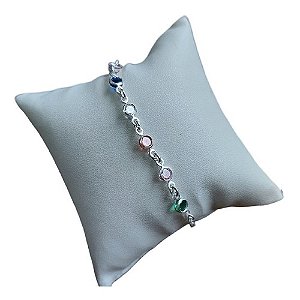 Pulseira Prata 925 Legítima Pedra Zirconia Colorida