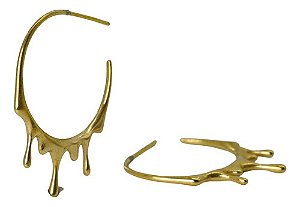 Brinco Meia Argola Derretido Irregular Moda Folheado Medio