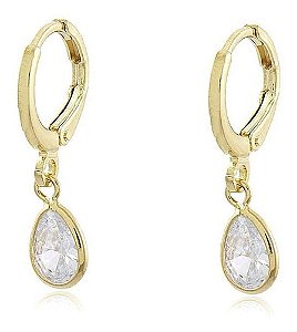 Brinco Argola Com Pedra De Zircônia Pendurada Banhado Ouro18