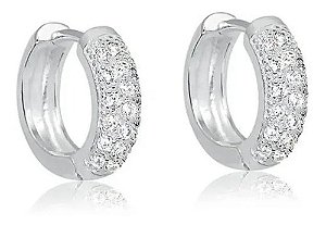 Brinco Argola Pedra Zirconia Prata Rodio Pequeno 6 Mm Largo