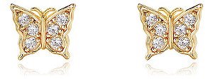 Brinco Borboleta Zirconia Dourado Dama Daminha Banhado Ouro