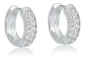 Brinco Argola Pedra Zirconia Prata Pequeno 8 Mm
