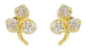 Brinco Dourado Infantil Folheado Ouro Uva Strass 2 Furo Peq