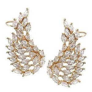 Brinco Ear Cuff Noiva Pedra Zirconia Asas Navete Folheado
