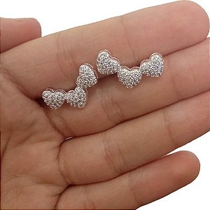 Brinco Ear Cuff Noiva Pedra Zirconia F. Prata Festa Coração
