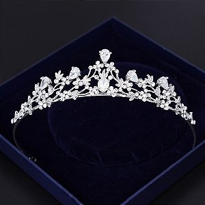 Coroa Tiara Cabelo Noiva Prata Princesa Zirconia E Strass