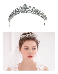 Coroa Tiara Cabelo Noiva Strass Prata Luxo Debutante