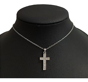 Colar Gargantilha Cruz Crucifixo Noiva Zirconia Prata