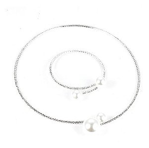 Colar Chocker E Pulseira Riviera Strass Pérola Noiva Festa
