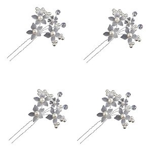 4 Arranjo Enfeite Cabelo Noiva Perola Dama Daminha Debutante