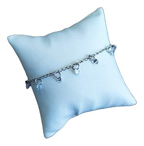 Pulseira Com Pingentes Pedra Zirconia Folheada A Ródio Prata