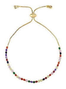 Pulseira Bracelete Pedra Zircônia Colorida Debutante Ajustáv