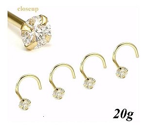 Piercing Nariz Nostril Dourado Pedra Zirconia 3 Mm Pt De Luz