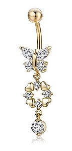 Piercing De Umbigo Pendurado Dourado Ou Prata Zirconia