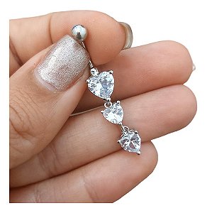 Piercing De Umbigo Prata Zirconia Coração Pendurado Ouro