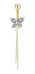Piercing De Umbigo Prata Ou Dourado Borboleta Zirconia