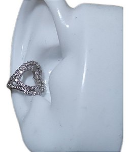 Piercing De Argola Falso Fake Prata Pedra Zirconia Coração