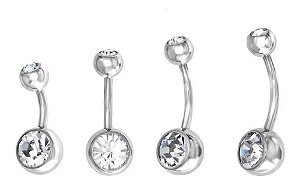 Piercing Umbigo 2 Pedras Aço Cirúrgico Haste De 6 8 10 Mm