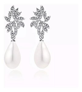 Brinco Pérola E Zirconia Noiva Pequeno Delicado Prata Gota