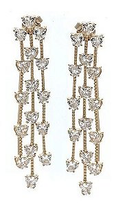 Brinco Noiva Dourado Zirconia Pendurado Debutante Festa Luxo