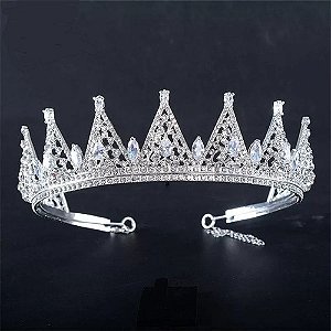 Coroa Porta Coque Noiva Zirconia E Strass Debutante Prata