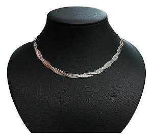 Colar Fita Trançado Duplo Largo Dourado Ou Prata Aço Inox