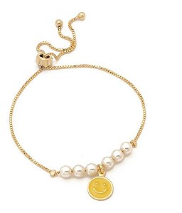 Pulseira Infantil Pingente Smile Pérola Folheada Semi Joia