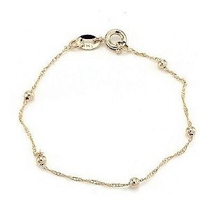 Pulseira Infantil Folheada A Ouro 18k Semi Joia Com Bolinhas