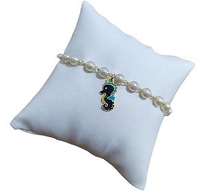Pulseira Infantil Cavalo Marinho Pérola Folheada Semi Joia