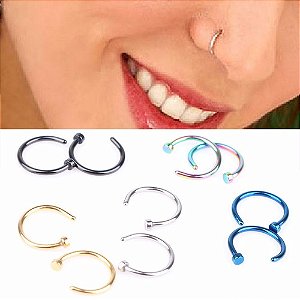 Piercing Nariz Argola Falso Fake Dourado Prata Preto Rosa
